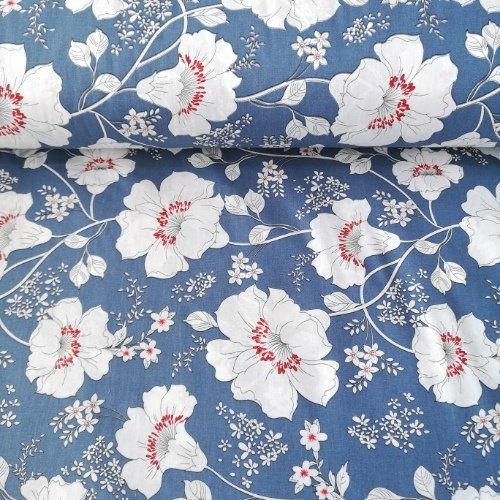 Karanfiller Poplin Kumaş İndigo