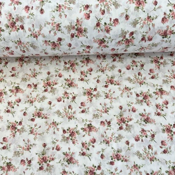 Çıtır Çiçekli Poplin Kumaş Beyaz