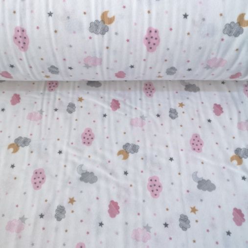 Minik Bulutlar Pazen Kumaş Pembe