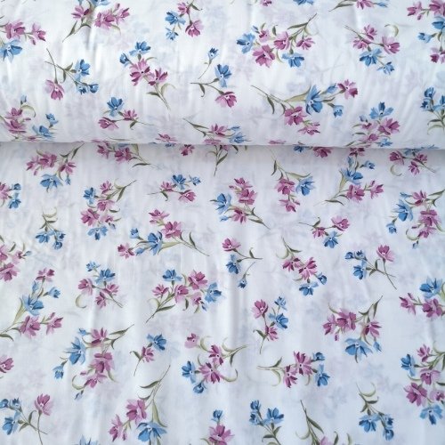 Minik Çiçek Dalları Poplin Kumaş Mavi