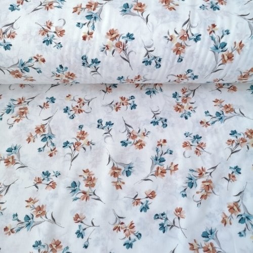 Minik Çiçek Dalları Poplin Kumaş Mint