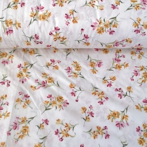 Minik Çiçek Dalları Poplin Kumaş Sarı