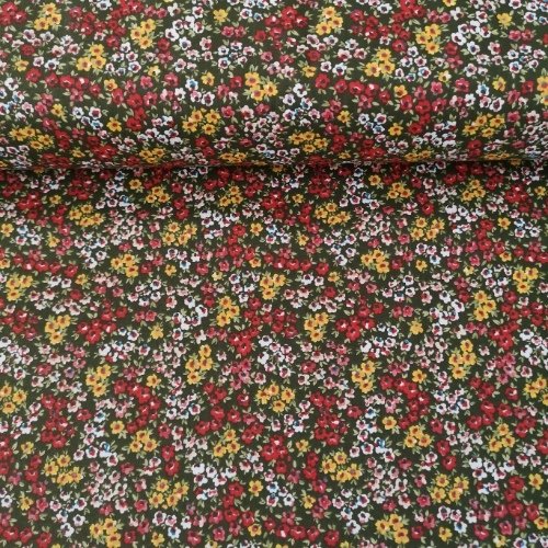 Serpme Çiçekli Poplin Kumaş Haki