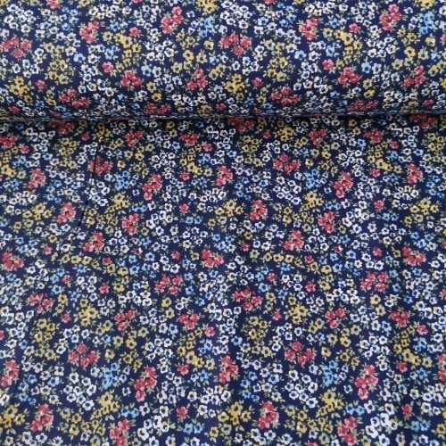 Serpme Çiçekli Poplin Kumaş Lacivert