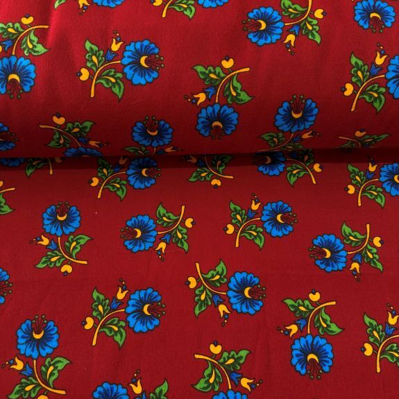 Kırmızı Zemin Saks Çiçekler Divitin-Pazen Kumaş