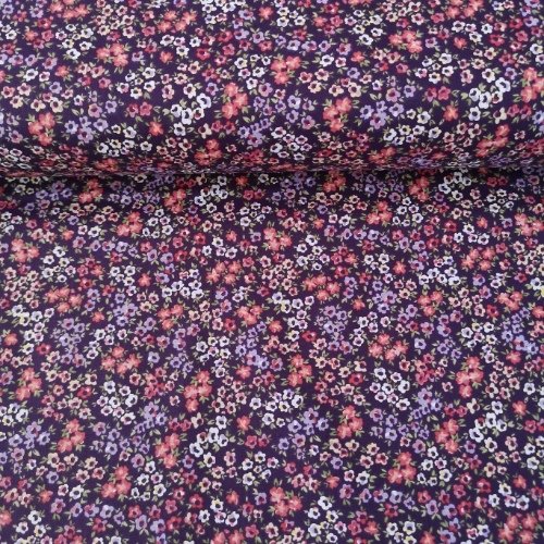 Serpme Çiçekli Poplin Kumaş Mor