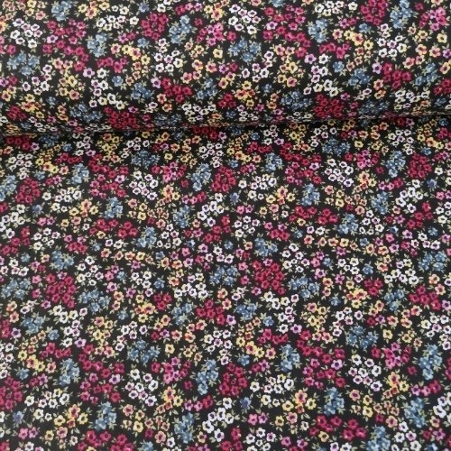 Serpme Çiçekli Poplin Kumaş Siyah