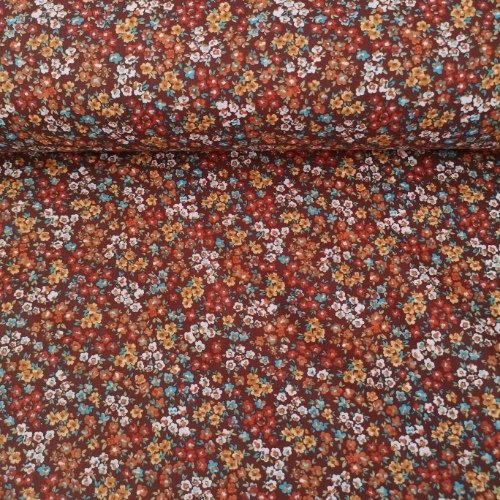 Serpme Çiçekli Poplin Kumaş Kiremit
