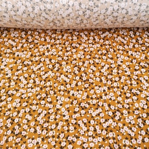 Çıtır Papatyalı Tek En Viskon Kumaş Hardal