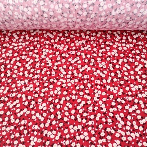 Çıtır Papatyalı Tek En Viskon Kumaş Kırmızı