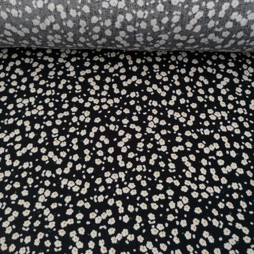 Çıtır Papatyalı Tek En Viskon Kumaş Siyah