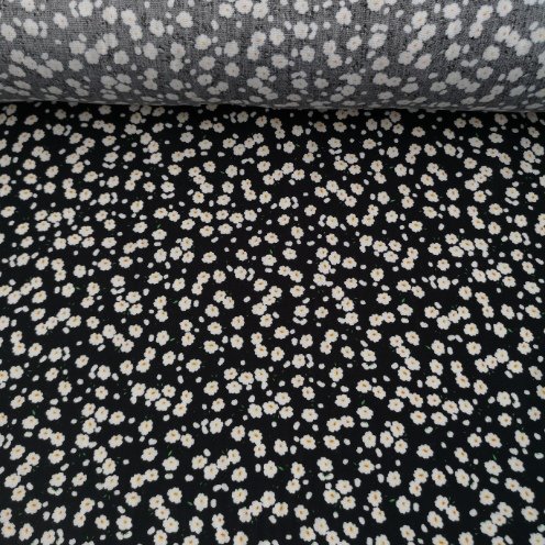 Çıtır Papatyalı Tek En Viskon Kumaş Siyah