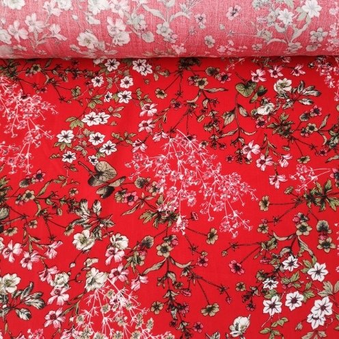 Bahar Çiçekleri Tek En Viskon Kumaş Kırmızı