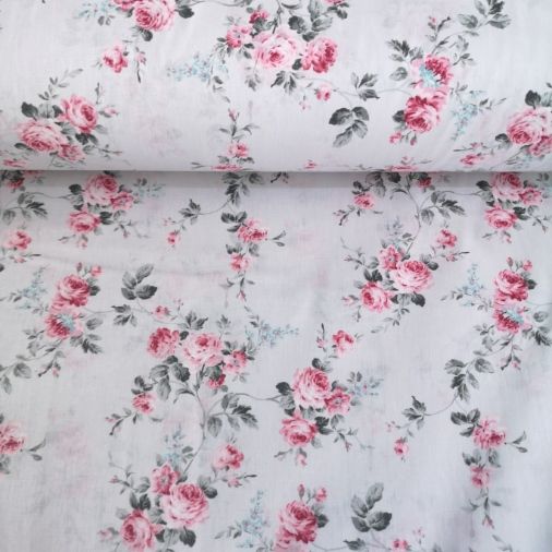 Pastel Çiçekler Poplin Kumaş Gri