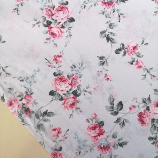 Pastel Çiçekler Poplin Kumaş Gri