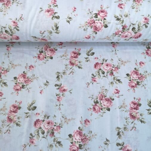 Pastel Çiçekler Poplin Kumaş Mavi