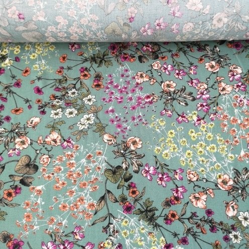 Bahar Çiçekleri Tek En Viskon Kumaş Yeşil