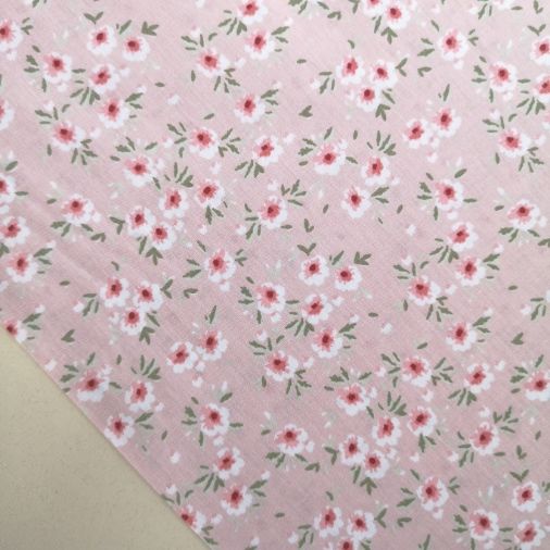Renkli Papatyalar Poplin Kumaş Pudra