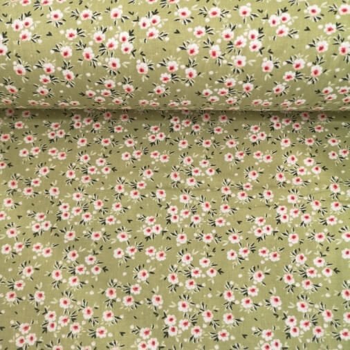 Renkli Papatyalar Poplin Kumaş Yeşil