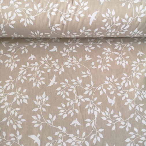 Dallar Ve Kuşlar Poplin Kumaş Camel