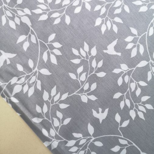 Dallar Ve Kuşlar Poplin Kumaş Gri