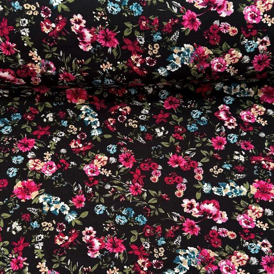 Dal Ve Çiçek Tek En Viskon Kumaş Siyah