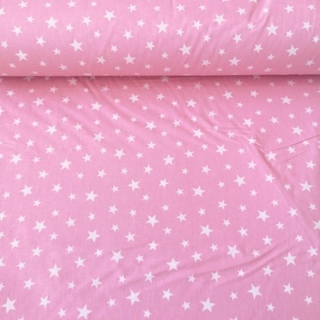 Büyüklü Küçüklü Yıldızlar Poplin Kumaş Pembe