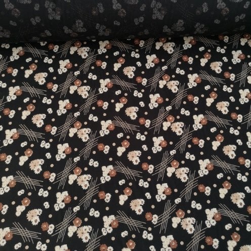 Karanfiller Tek En Viskon Kumaş Siyah