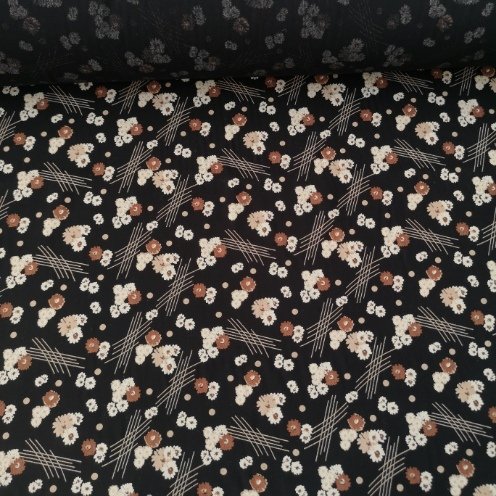 Karanfiller Tek En Viskon Kumaş Siyah