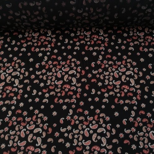 Minik Şal Desen Tek En Viskon Kumaş Siyah